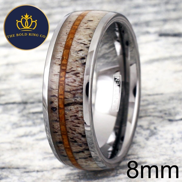 Anelli di corna di alce, con legno di whisky, anello di fidanzamento con corna di cervo, anello nuziale in corno di alce, anelli vintage