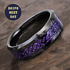 Irish Celtic Dragon Wedding Band, Purple Celtic Knot Ring
