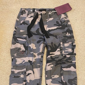 Unisex Y2K Vintage Style Cargo Pants Size Medium, Gray Camo