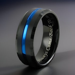 Mens NYPD Thin Blue Line Ring - Police Officer - Sterling