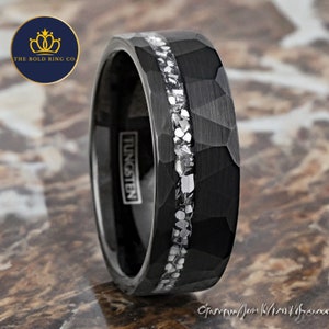 Meteorite Ring, Mens Wedding Ring, Brushed Tungsten Ring, Mens Wedding Band, Black Meteorite Ring, Comfort Fit 8mm
