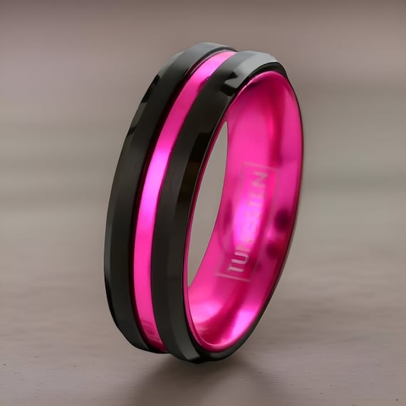 Thin Pink Line Ring Breast Cancer Awareness Ring Etsy UK