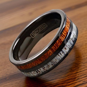 Anello con corna di alce in legno di bourbon, anelli coordinati per coppie