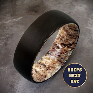 Brushed Black Tungsten Ring with Genuine Antler Inner Band