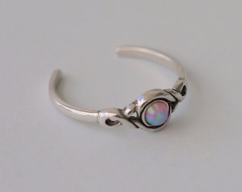 TJS 925 Sterling Silver Toe Ring Tribal Round Bubble Gem Opal Adjustable Oxidised Body Jewellery