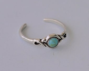 TJS 925 Sterling Silver Toe Ring Tribal Round Semi Precious Turquoise Gem Adjustable Oxidised Body Jewellery