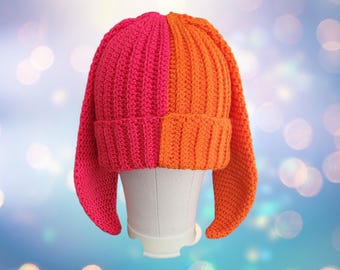 Adult handmade crochet ribbed hat with bunny ears