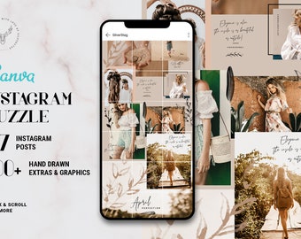 InstaGrid 7 - Canva パズル テンプレート、Canva Instagram グリッド テンプレート