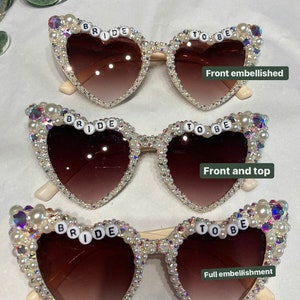 Encrusted pearl and Ivory Heart shaped bride to be sunglasses image 3