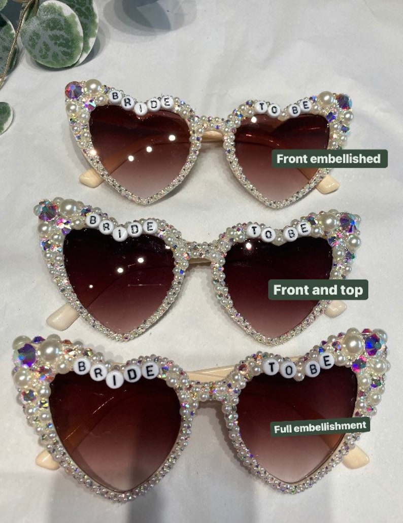 Lunettes de soleil de mariée en forme de cœur incrustée de perles et de cœur ivoire image 3