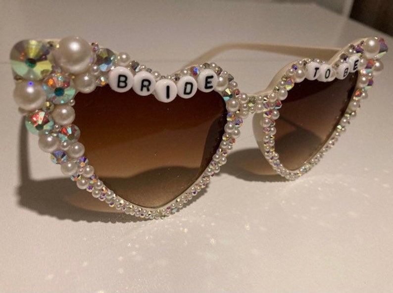 Encrusted pearl and Ivory Heart shaped bride to be sunglasses image 5