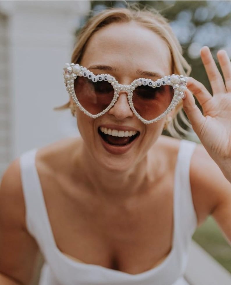 Encrusted pearl and Ivory Heart shaped bride to be sunglasses image 1