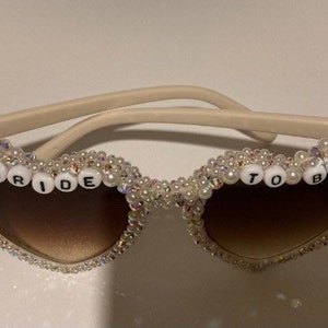 Encrusted pearl and Ivory Heart shaped bride to be sunglasses image 9