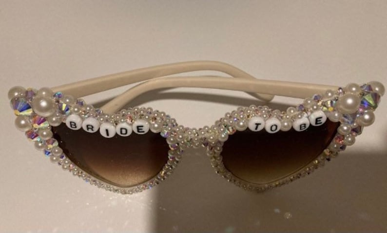 Encrusted pearl and Ivory Heart shaped bride to be sunglasses image 9