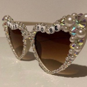 Encrusted pearl and Ivory Heart shaped bride to be sunglasses image 8