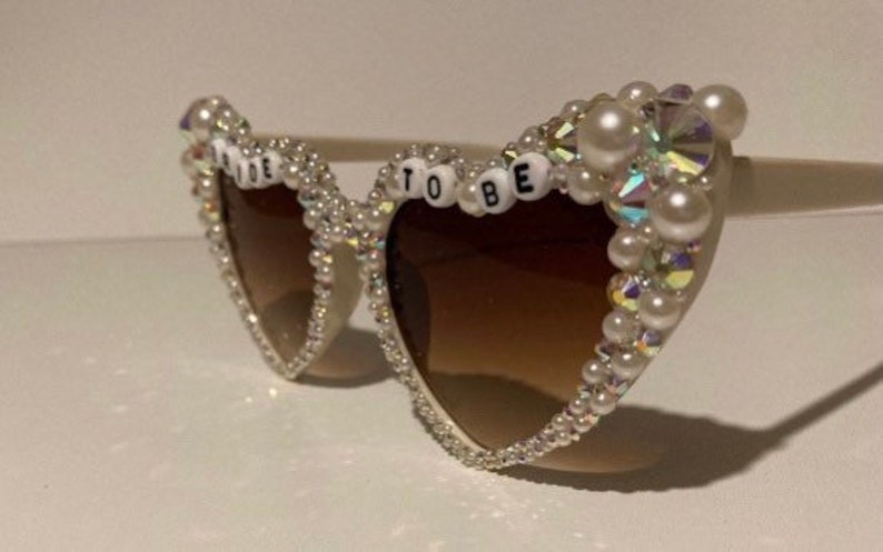 Encrusted pearl and Ivory Heart shaped bride to be sunglasses image 8