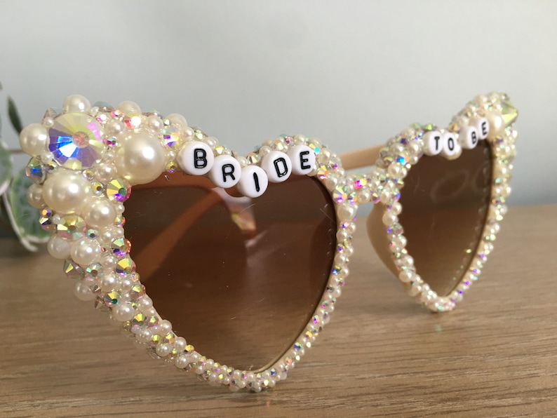 Encrusted pearl and Ivory Heart shaped bride to be sunglasses image 7