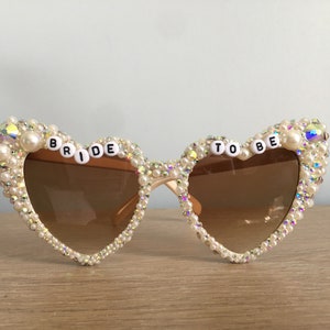 Encrusted pearl and Ivory Heart shaped bride to be sunglasses image 4