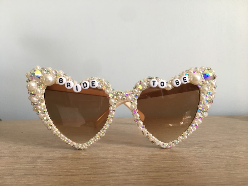 Encrusted pearl and Ivory Heart shaped bride to be sunglasses image 4