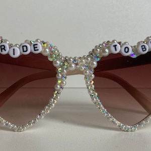 Encrusted pearl and Ivory Heart shaped bride to be sunglasses image 10