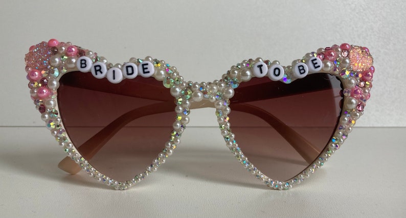 Encrusted pearl and Ivory Heart shaped bride to be sunglasses image 10