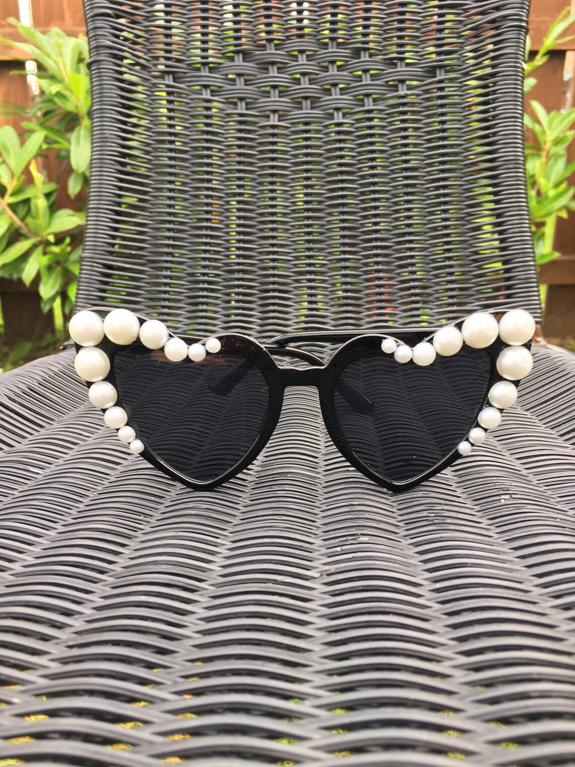 Black Cat Eye Heart Sunglasses With Pearls Etsy