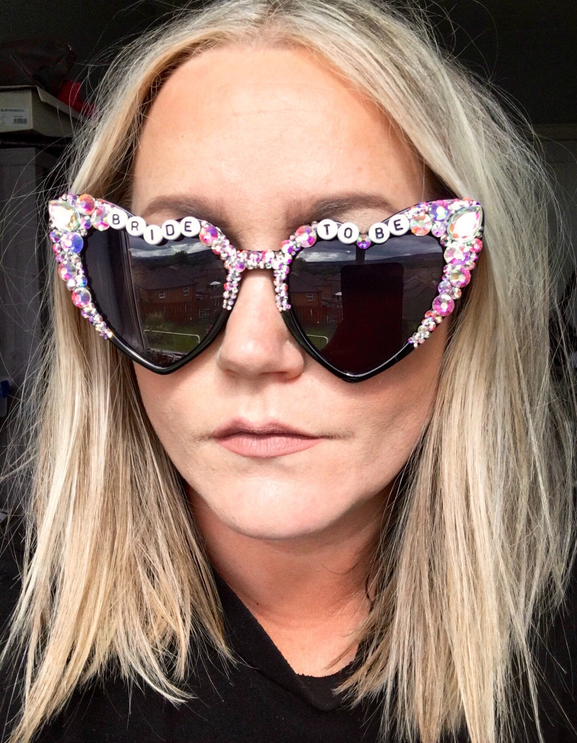 Black heart shaped cat eye bride sunglasses hen do accessories | Etsy