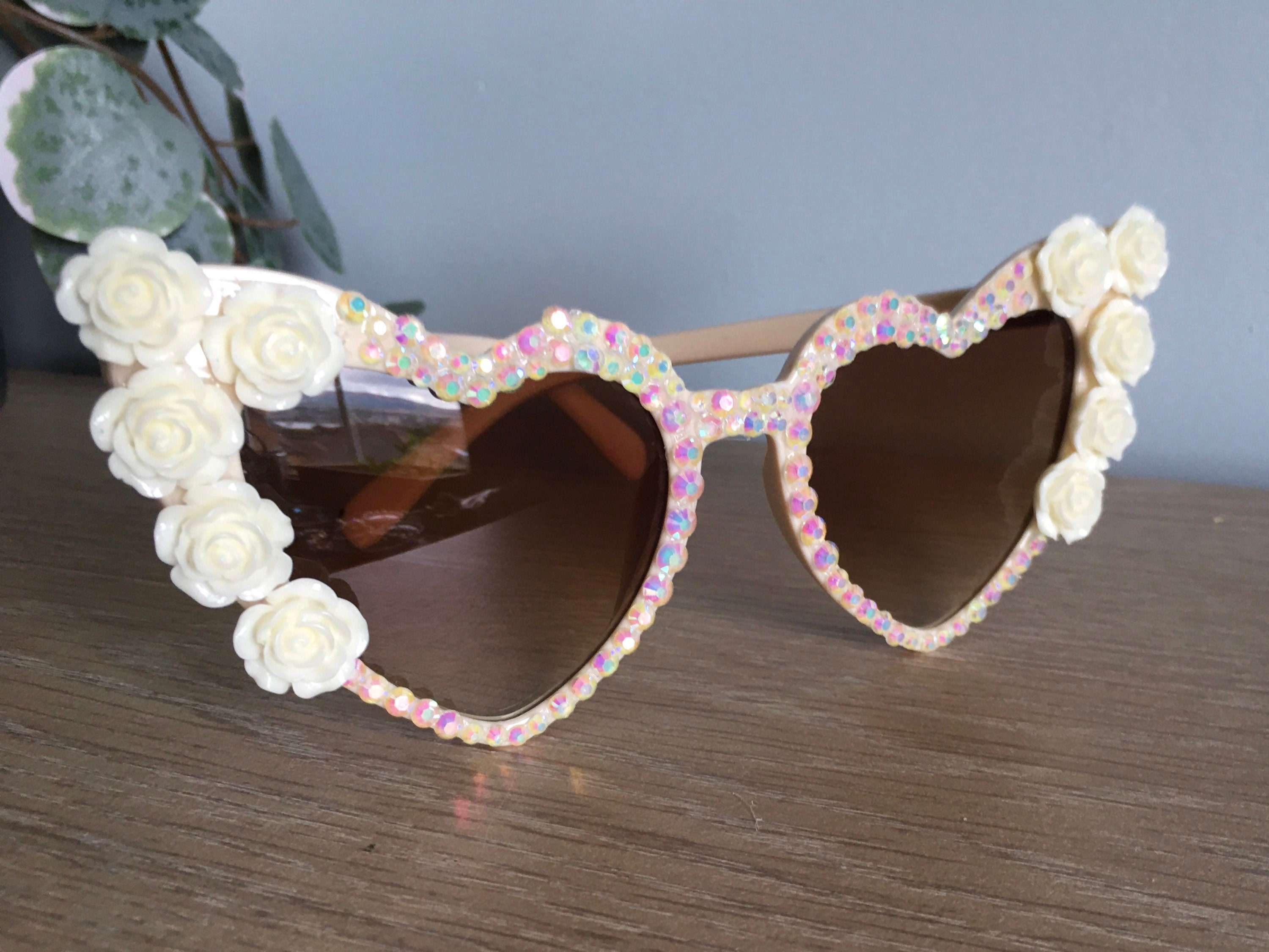 Ivory Heart Cat Eye Floral Sunglasses Etsy