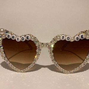 Encrusted pearl and Ivory Heart shaped bride to be sunglasses image 6