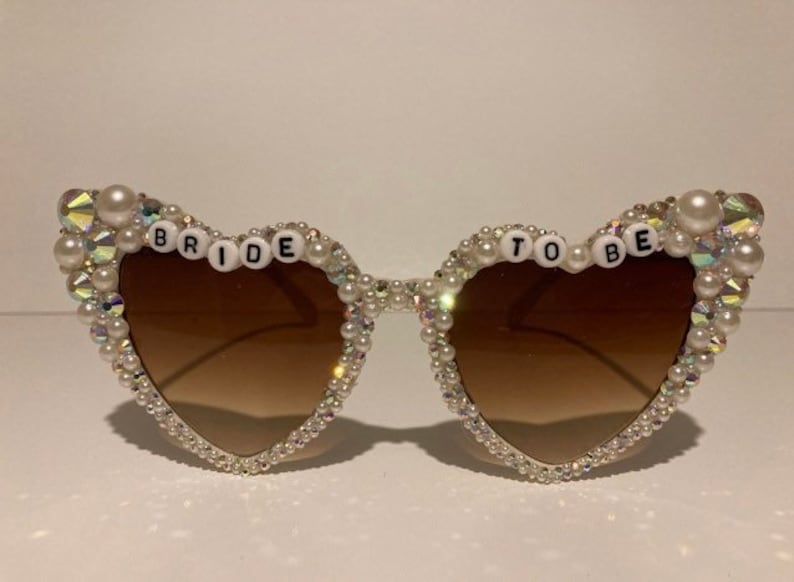 Encrusted pearl and Ivory Heart shaped bride to be sunglasses image 6