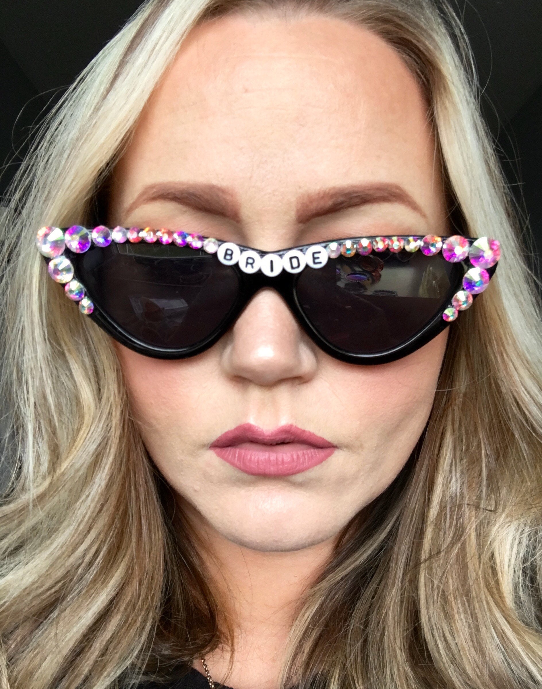 Black Cat Eye Crystal Bride Sunglasses Hen Do Shades | Etsy