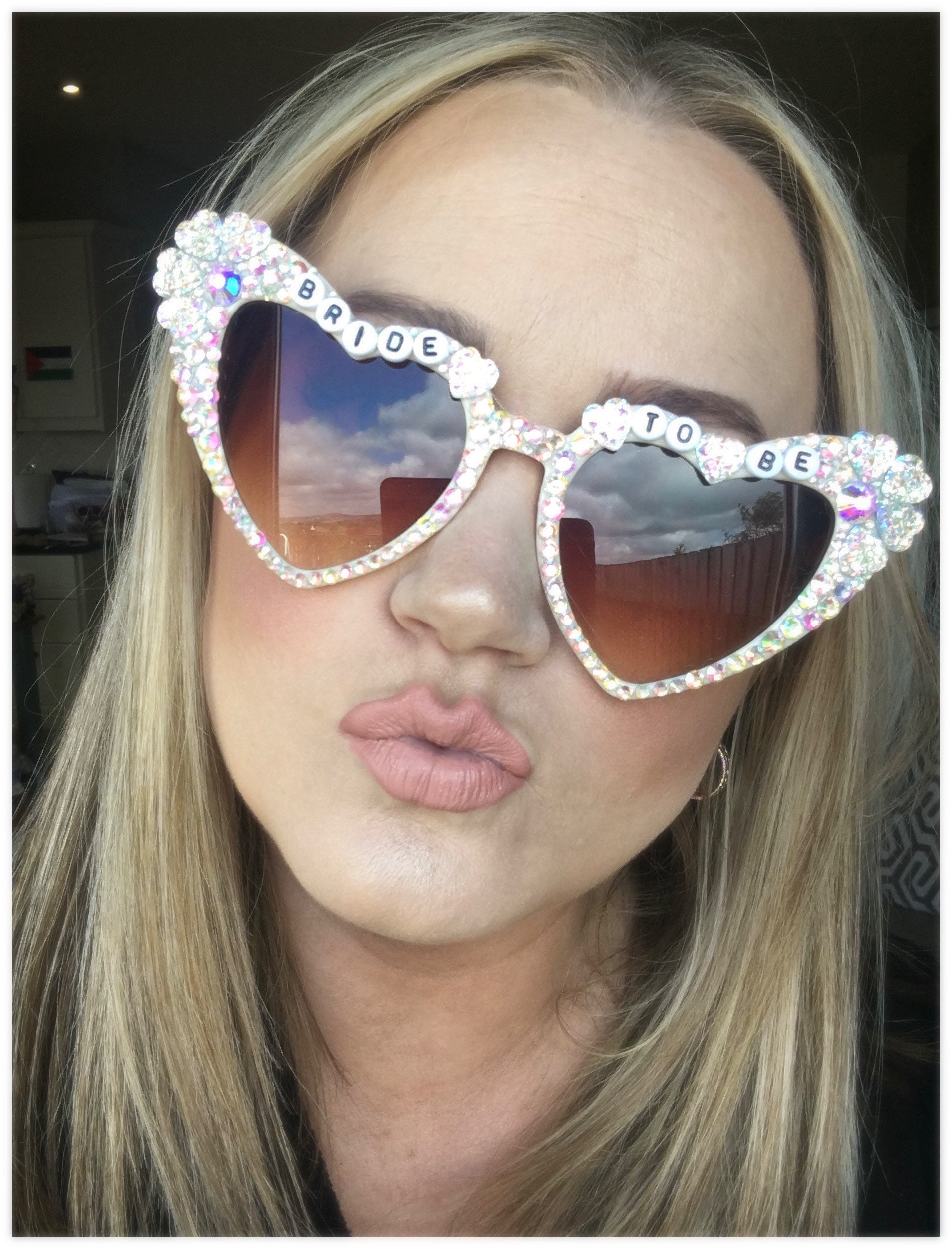 Ivory heart shaped sunglasses Sparkly blingy Bride to be | Etsy