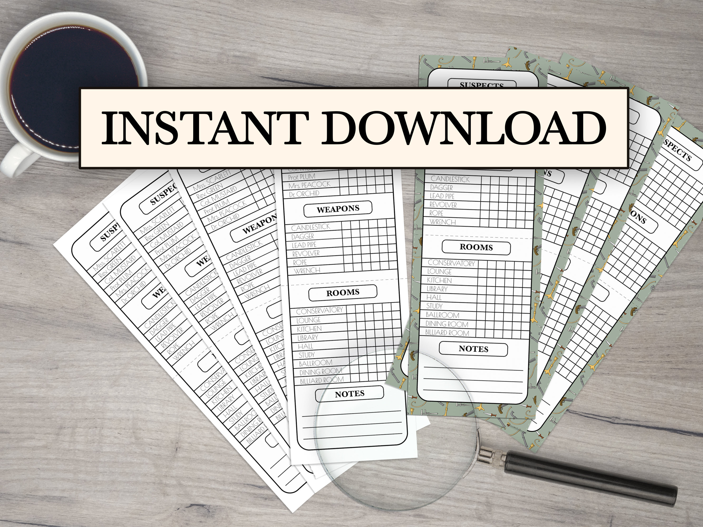 DETECTIVE NOTES suitable for Cluedo the Murder Mystery game. | Etsy