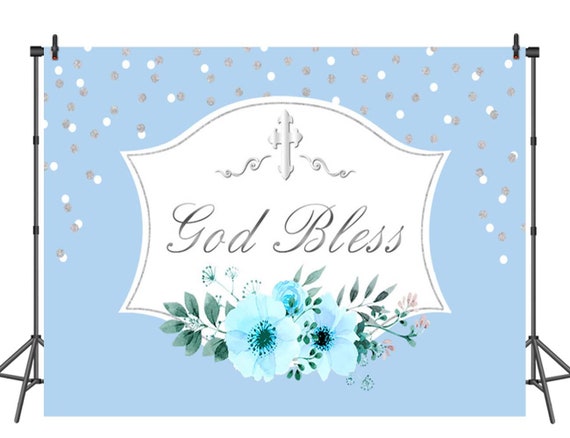 God Bless Baby Shower Backgrounds Light Blue Flowers Birthday Etsy