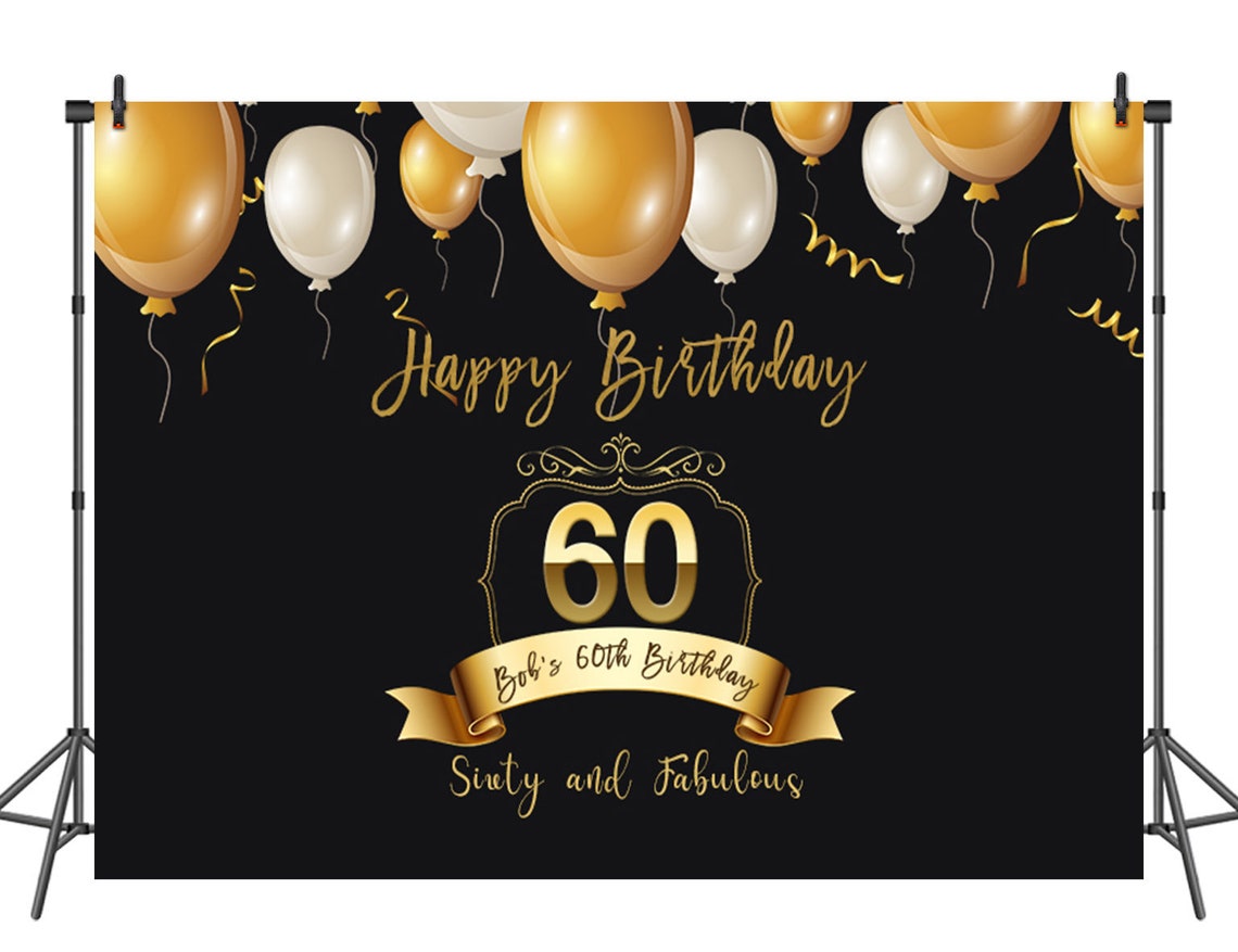 Custom 60th Birthday Party Backdrop for Photography Gold And  Etsy