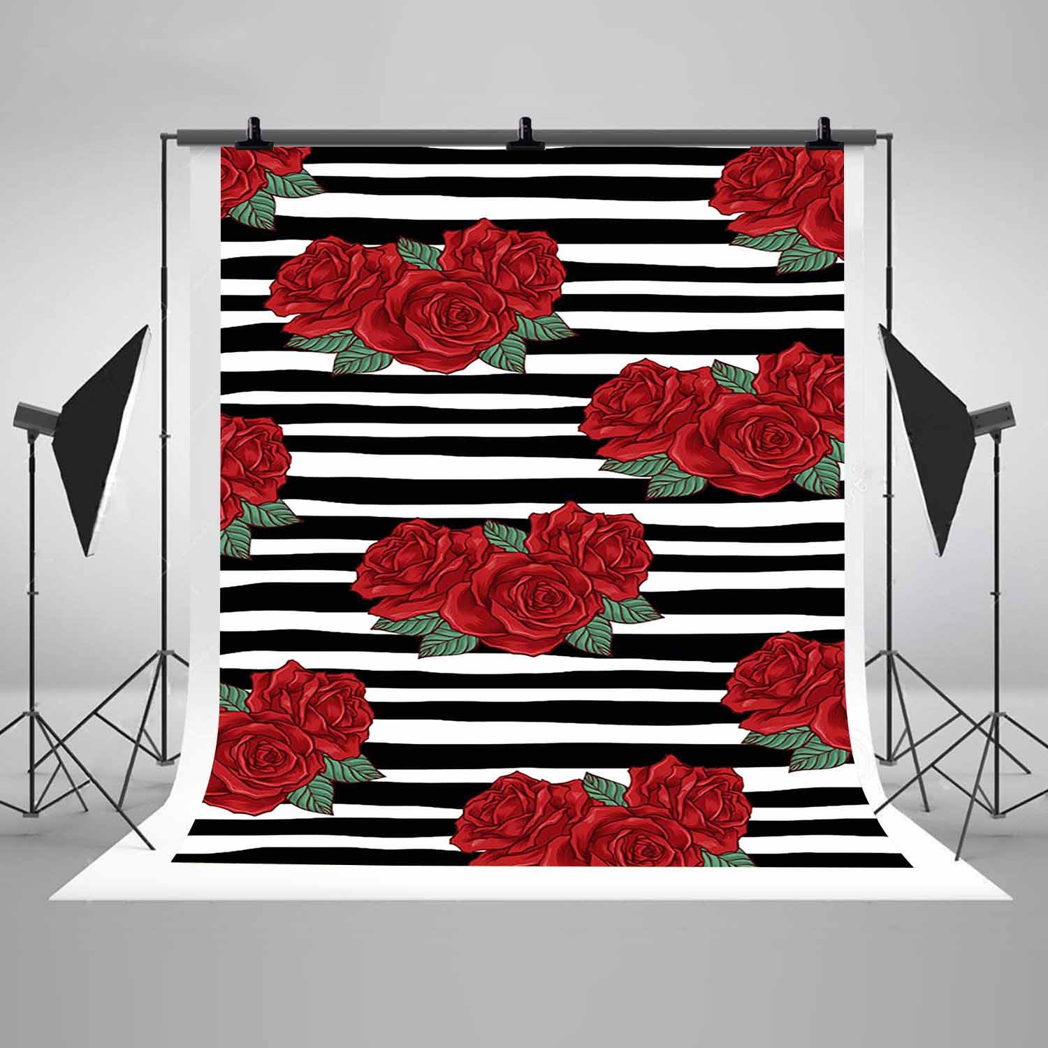 Black And White Striped Backdrop for Photography 3D Red Rose Etsy