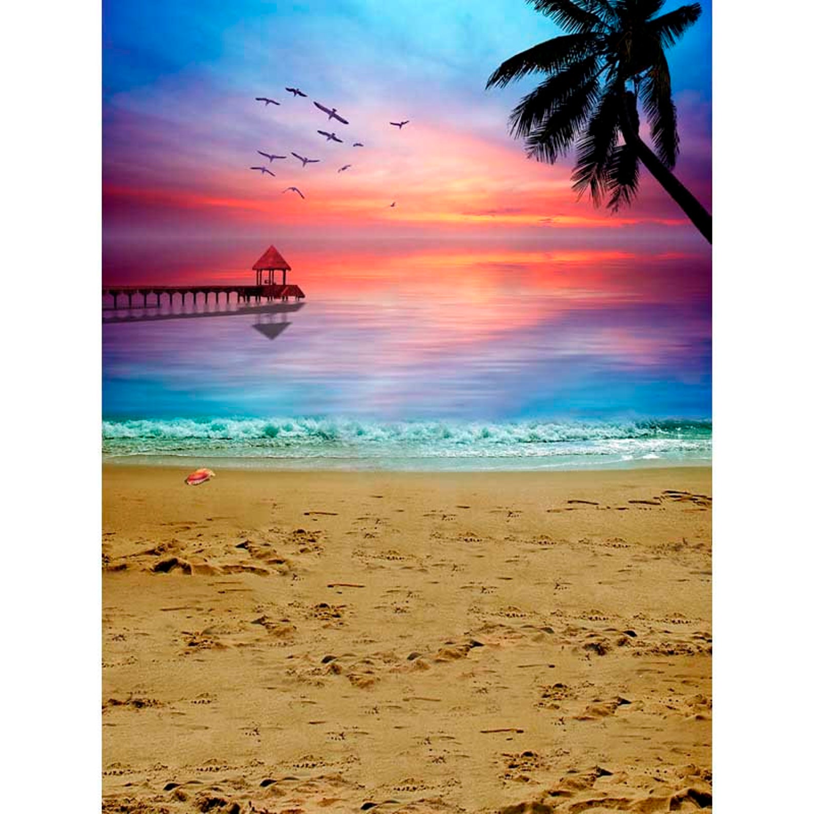 Beach Theme Photography Backdrops Ocean Sunset Sandbeach Photo Etsy