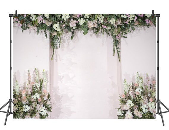 Photo Background Wall Bridal Shower Large Thin Vinyl Wedding Floral Carnival Photography Background Backdrop Newborn Baby Shower Birthday Party Photo Backdrop Cloth White Floral Curtain