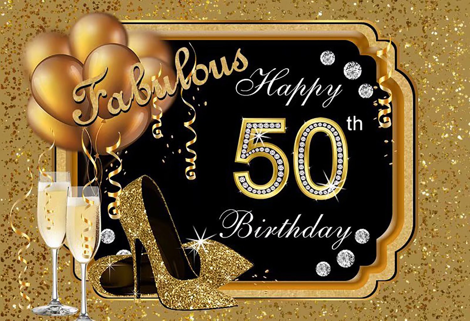 Custom 50th Birthday Party Backdrop for Photography Black and | Etsy