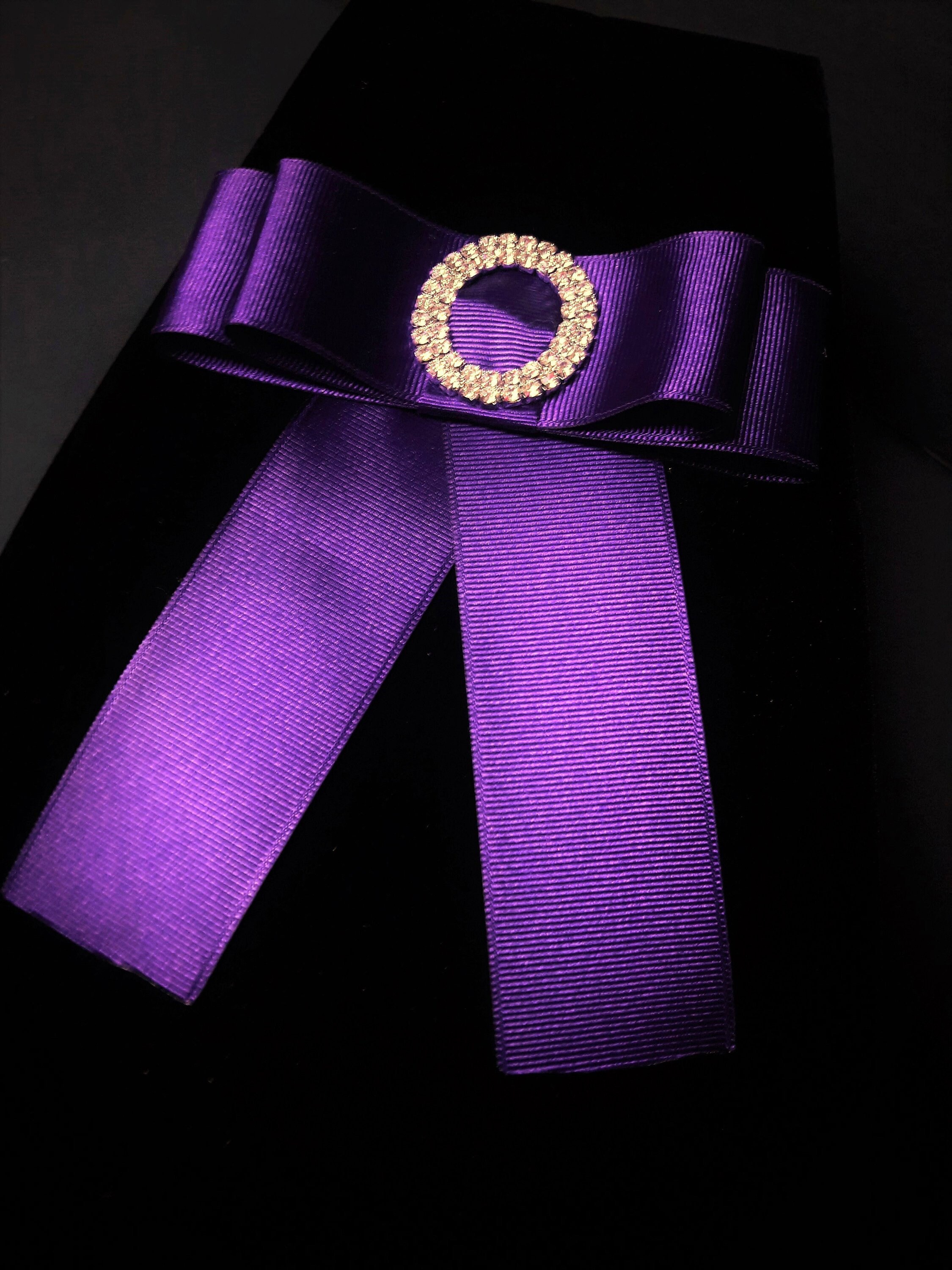 Women's Bow Brooch 010 Female Bow Tie Purple Ribbon Pin With Crystals