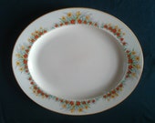 Burgess and Leigh Burleigh Ware Ivory Platter Art Deco Ironstone Serving Platter 1930s Vintage Farmhouse Ironstone Transferware Orange Trim