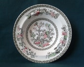 Johnson Bros Indian Tree Dessert Bowl 1950s Ironstone Fruit Dish Transfer Ware Rimmed Bowl with Hand Finished Pink and Blue Flowers
