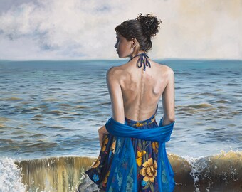 Lady by the Sea Art Print - A2 Limited Edition Giclee Print of original oil painting