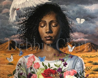 Woman with Dove Giclée Print, Spiritual Art, Floral Portrait