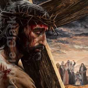 GICLEE ART PRINT A3 - Carrying The Cross - Jesus Christ Painting