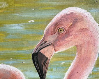 油絵 オリジナル手描きアート - 恋するフラミンゴ - Etsy 日本