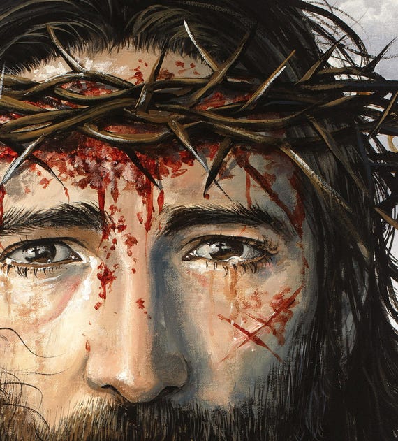 イエスのアートプリント：茨の冠、キリスト教ジクレー（11インチ×14