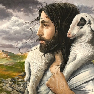 Jesus Carries His Sheep - Giclee Art Print - Christian Art - 11" x 14"