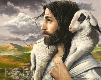 Jesus Carries His Sheep - Giclee Art Print - Christian Art - 11&quot; x 14&quot;