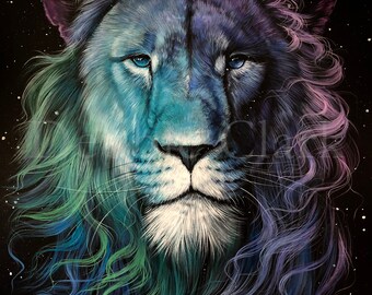 Lion of Judah Giclée Print – Starry Night Animal Art, Christian Painting